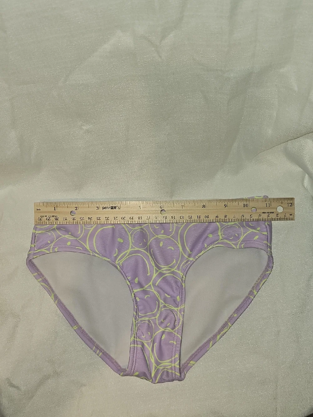 Justice Girl Small 7/8 Purple with Neon Green Smiley Print Bikini Bottoms NWOT